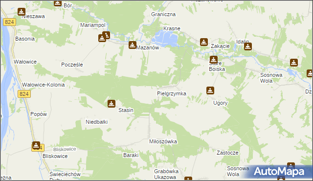 mapa Pielgrzymka gmina Józefów nad Wisłą, Pielgrzymka gmina Józefów nad Wisłą na mapie Targeo