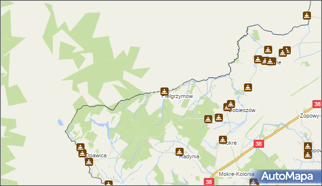 mapa Pielgrzymów gmina Głubczyce, Pielgrzymów gmina Głubczyce na mapie Targeo