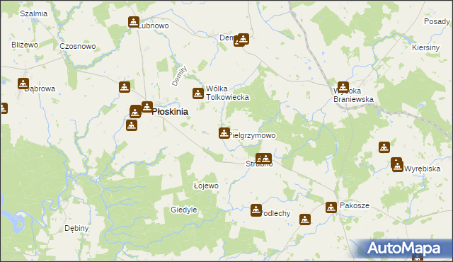 mapa Pielgrzymowo gmina Płoskinia, Pielgrzymowo gmina Płoskinia na mapie Targeo