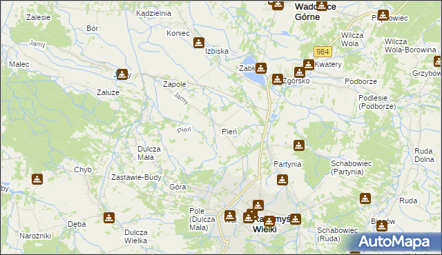 mapa Pień gmina Radomyśl Wielki, Pień gmina Radomyśl Wielki na mapie Targeo