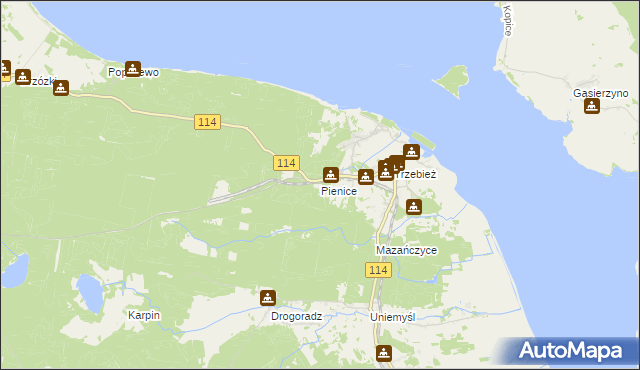 mapa Pienice gmina Police, Pienice gmina Police na mapie Targeo