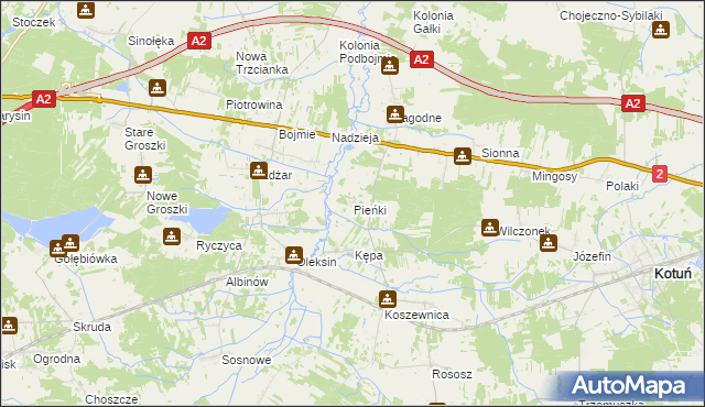 mapa Pieńki gmina Kotuń, Pieńki gmina Kotuń na mapie Targeo