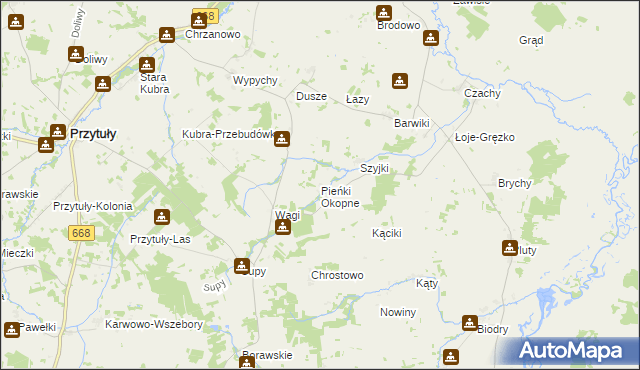 mapa Pieńki Okopne, Pieńki Okopne na mapie Targeo