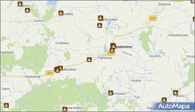 mapa Pieńkowo gmina Postomino, Pieńkowo gmina Postomino na mapie Targeo