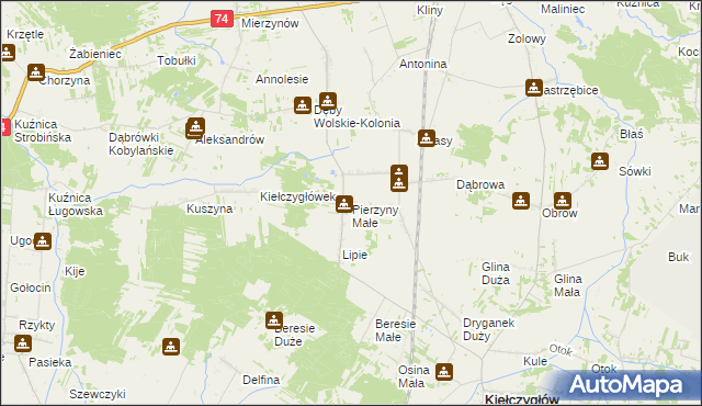 mapa Pierzyny Małe, Pierzyny Małe na mapie Targeo