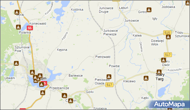 mapa Pietrzwałd gmina Sztum, Pietrzwałd gmina Sztum na mapie Targeo