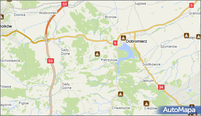 mapa Pietrzyków gmina Dobromierz, Pietrzyków gmina Dobromierz na mapie Targeo