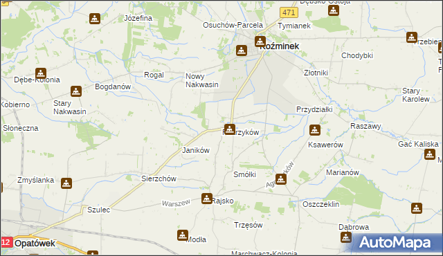 mapa Pietrzyków gmina Koźminek, Pietrzyków gmina Koźminek na mapie Targeo