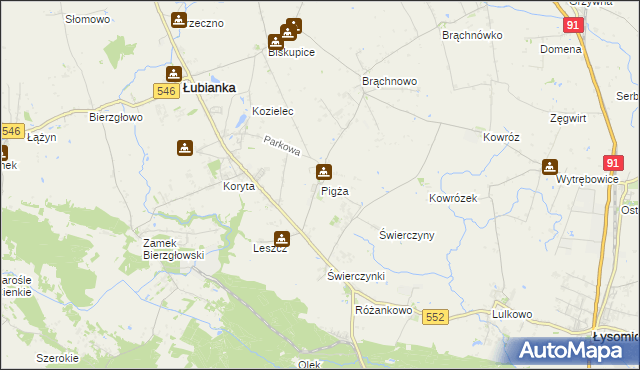 mapa Pigża gmina Łubianka, Pigża gmina Łubianka na mapie Targeo