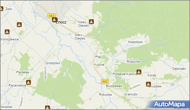 mapa Piła gmina Chocz, Piła gmina Chocz na mapie Targeo