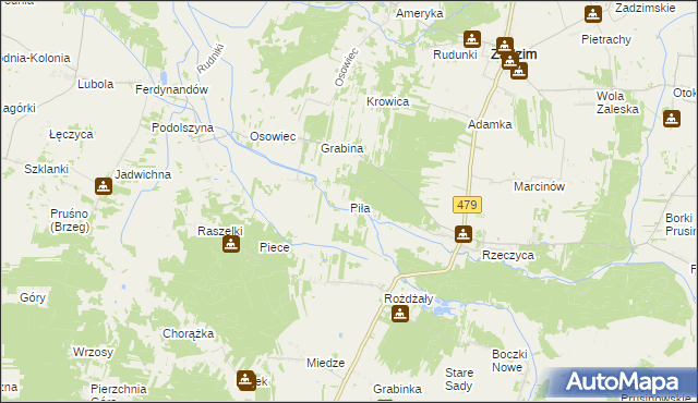 mapa Piła gmina Zadzim, Piła gmina Zadzim na mapie Targeo