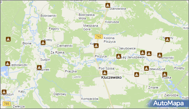 mapa Pilczyca gmina Kluczewsko, Pilczyca gmina Kluczewsko na mapie Targeo