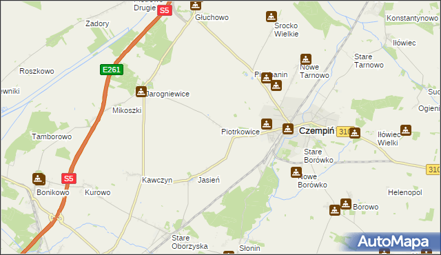 mapa Piotrkowice gmina Czempiń, Piotrkowice gmina Czempiń na mapie Targeo