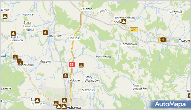 mapa Piotrowice gmina Bystrzyca Kłodzka, Piotrowice gmina Bystrzyca Kłodzka na mapie Targeo