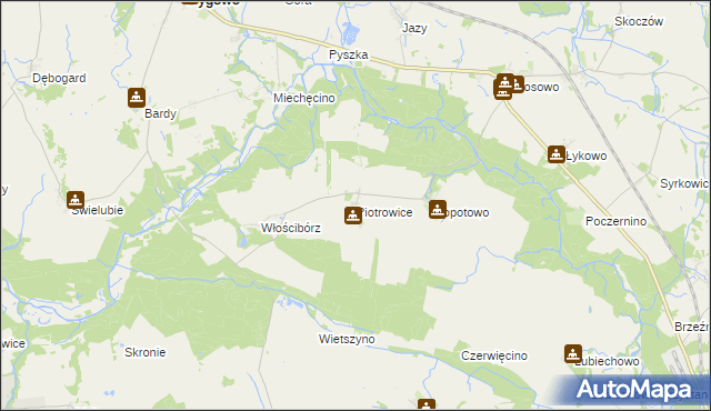 mapa Piotrowice gmina Dygowo, Piotrowice gmina Dygowo na mapie Targeo