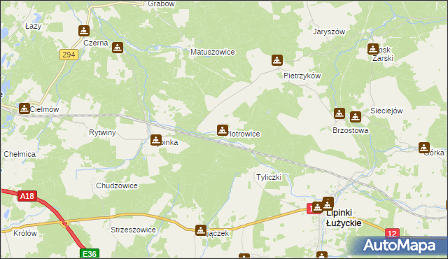 mapa Piotrowice gmina Lipinki Łużyckie, Piotrowice gmina Lipinki Łużyckie na mapie Targeo