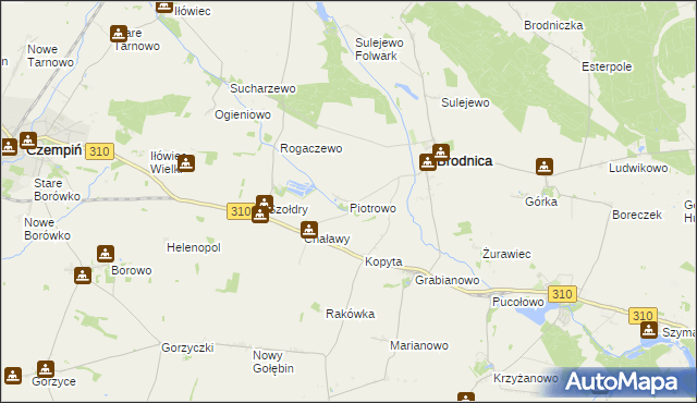 mapa Piotrowo gmina Brodnica, Piotrowo gmina Brodnica na mapie Targeo