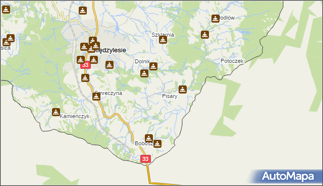 mapa Pisary gmina Międzylesie, Pisary gmina Międzylesie na mapie Targeo