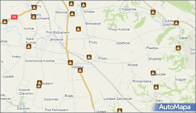 mapa Pisary gmina Ożarów, Pisary gmina Ożarów na mapie Targeo