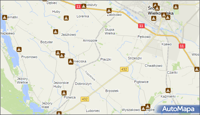 mapa Płaczki gmina Zaniemyśl, Płaczki gmina Zaniemyśl na mapie Targeo