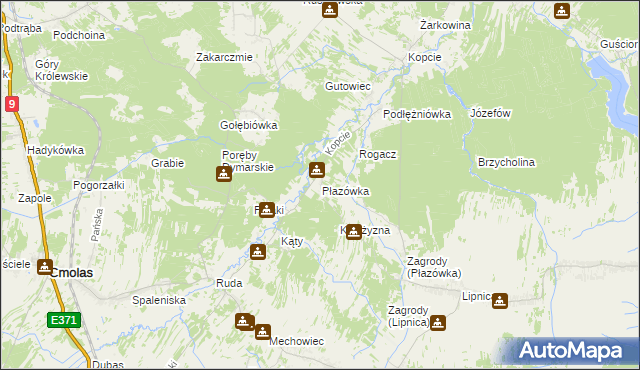 mapa Płazówka gmina Dzikowiec, Płazówka gmina Dzikowiec na mapie Targeo