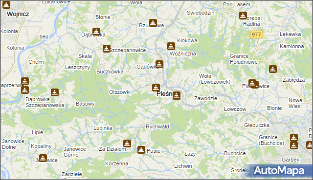 mapa Pleśna powiat tarnowski, Pleśna powiat tarnowski na mapie Targeo