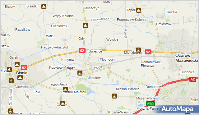 mapa Płochocin gmina Ożarów Mazowiecki, Płochocin gmina Ożarów Mazowiecki na mapie Targeo