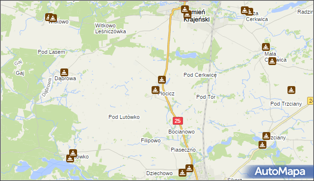 mapa Płocicz gmina Kamień Krajeński, Płocicz gmina Kamień Krajeński na mapie Targeo
