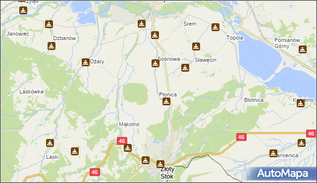 mapa Płonica gmina Złoty Stok, Płonica gmina Złoty Stok na mapie Targeo