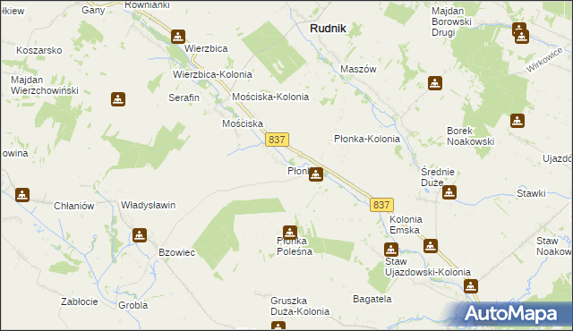 mapa Płonka gmina Rudnik, Płonka gmina Rudnik na mapie Targeo