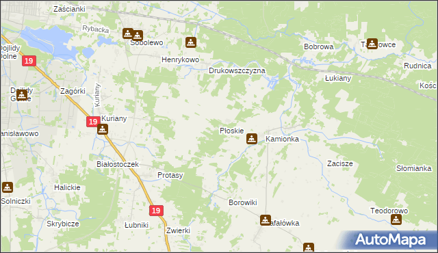 mapa Płoskie gmina Zabłudów, Płoskie gmina Zabłudów na mapie Targeo