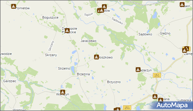 mapa Płoszkowo gmina Dolice, Płoszkowo gmina Dolice na mapie Targeo