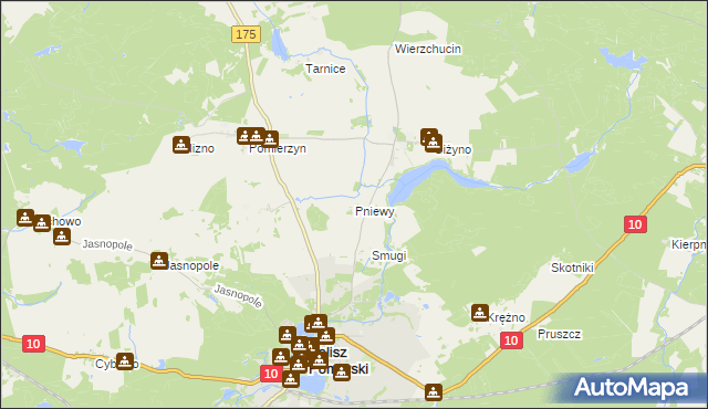 mapa Pniewy gmina Kalisz Pomorski, Pniewy gmina Kalisz Pomorski na mapie Targeo