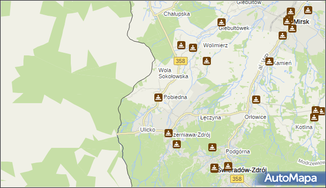 mapa Pobiedna gmina Leśna, Pobiedna gmina Leśna na mapie Targeo