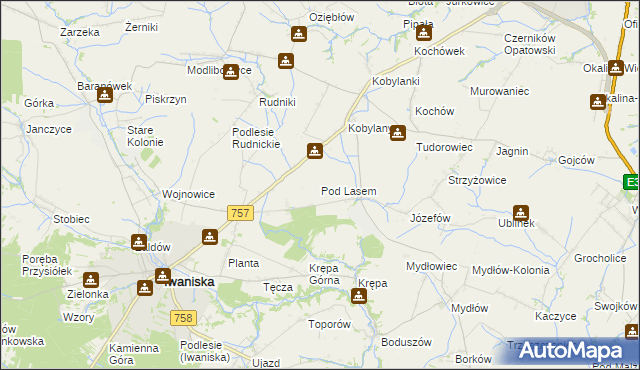 mapa Pod Lasem gmina Opatów, Pod Lasem gmina Opatów na mapie Targeo