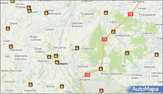 mapa Podborze gmina Olesno, Podborze gmina Olesno na mapie Targeo