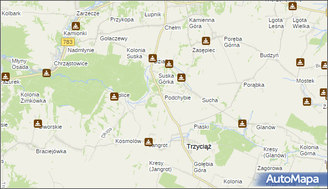 mapa Podchybie gmina Trzyciąż, Podchybie gmina Trzyciąż na mapie Targeo
