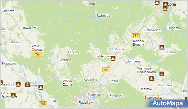 mapa Poddębowiec, Poddębowiec na mapie Targeo