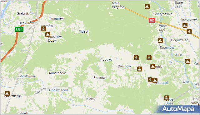 mapa Podgać gmina Zabrodzie, Podgać gmina Zabrodzie na mapie Targeo