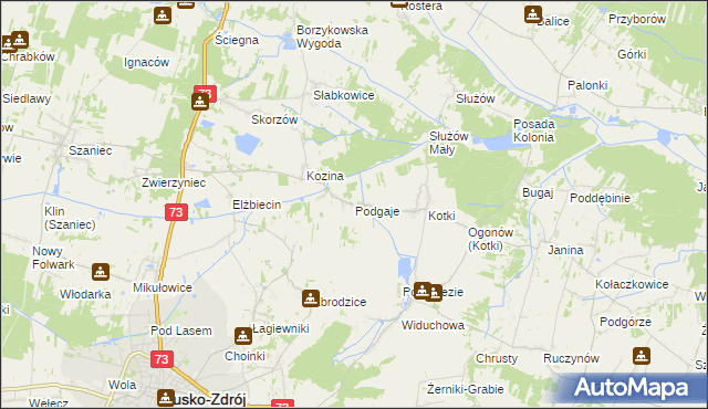 mapa Podgaje gmina Busko-Zdrój, Podgaje gmina Busko-Zdrój na mapie Targeo