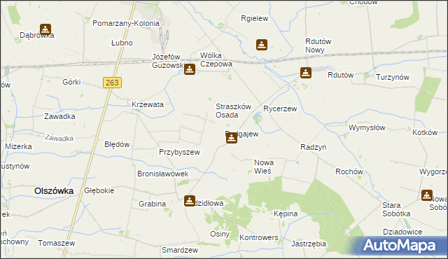 mapa Podgajew gmina Kłodawa, Podgajew gmina Kłodawa na mapie Targeo