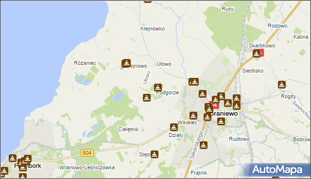 mapa Podgórze gmina Braniewo, Podgórze gmina Braniewo na mapie Targeo