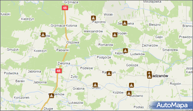 mapa Podgórze gmina Radzanów, Podgórze gmina Radzanów na mapie Targeo