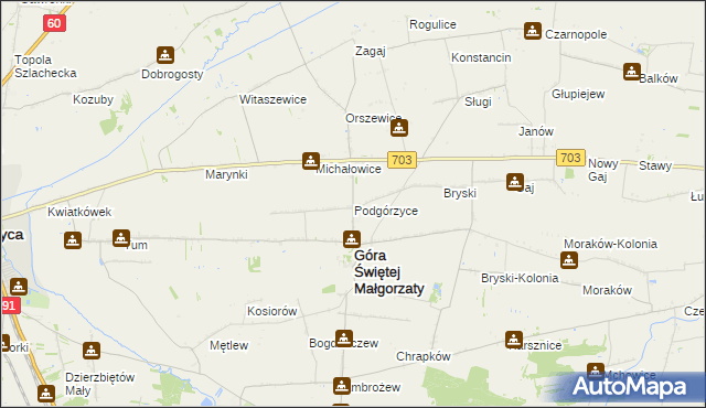 mapa Podgórzyce gmina Góra Świętej Małgorzaty, Podgórzyce gmina Góra Świętej Małgorzaty na mapie Targeo