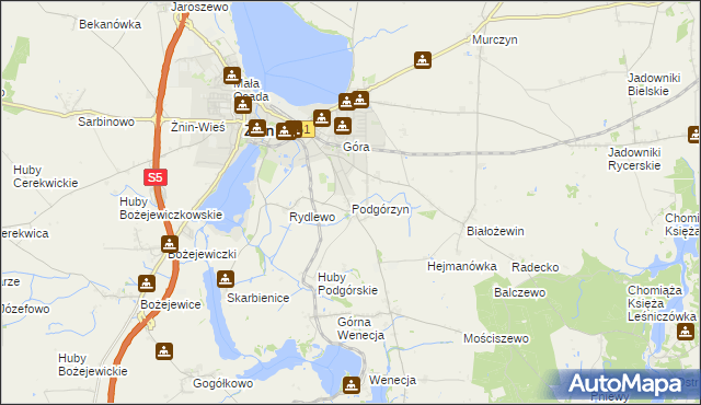 mapa Podgórzyn gmina Żnin, Podgórzyn gmina Żnin na mapie Targeo