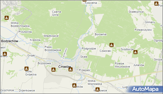 mapa Podgrodzie gmina Ćmielów, Podgrodzie gmina Ćmielów na mapie Targeo