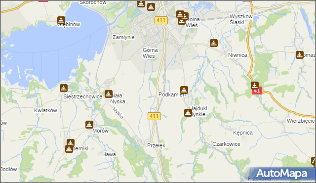 mapa Podkamień gmina Nysa, Podkamień gmina Nysa na mapie Targeo