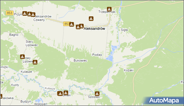 mapa Podlas gmina Aleksandrów, Podlas gmina Aleksandrów na mapie Targeo