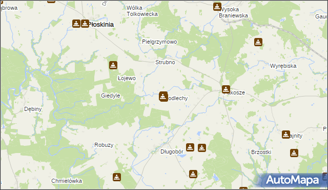 mapa Podlechy gmina Płoskinia, Podlechy gmina Płoskinia na mapie Targeo