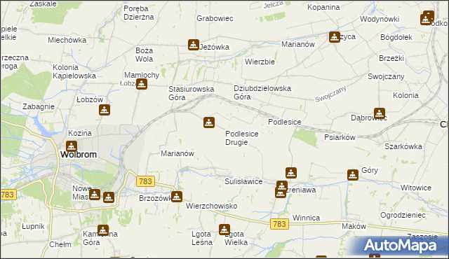 mapa Podlesice Drugie, Podlesice Drugie na mapie Targeo